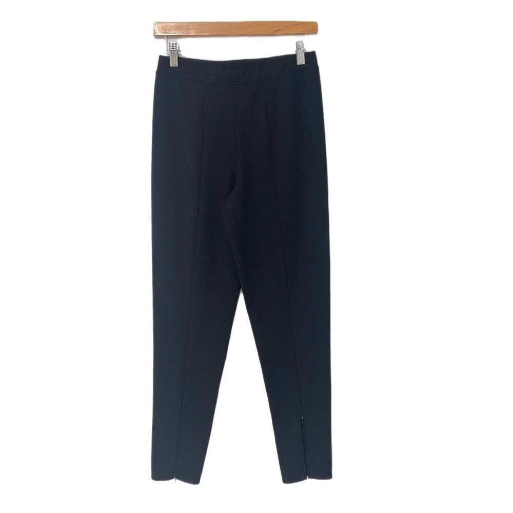 Saint + Sofia Straight Leg Pants Size 8 Black Stovepipe Pull On Ponte Zip Hem